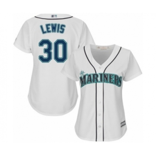 Women's Seattle Mariners #30 Kyle Lewis Authentic White Home Cool Base Baseball Player Jersey Women's Seattle Mariners #30 Kyle Lewis Authentic White Home Cool Base Baseball Player Jersey