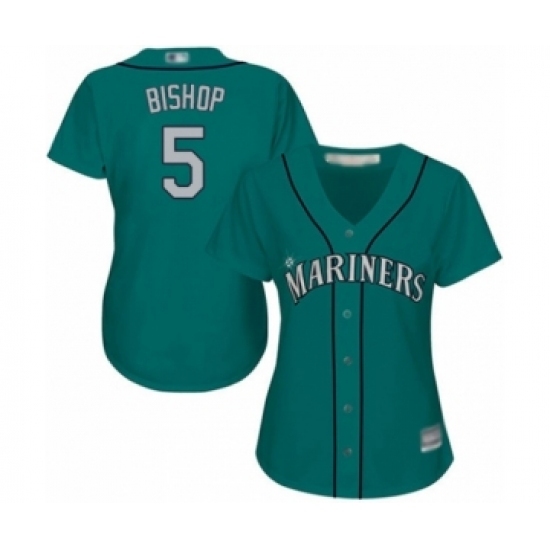 Women's Seattle Mariners #5 Braden Bishop Authentic Teal Green Alternate Cool Base Baseball Player Jersey Women's Seattle Mariners #5 Braden Bishop Authentic Teal Green Alternate Cool Base Baseball Player Jersey