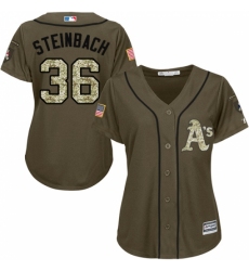 Women's Majestic Oakland Athletics #36 Terry Steinbach Replica Green Salute to Service MLB Jersey