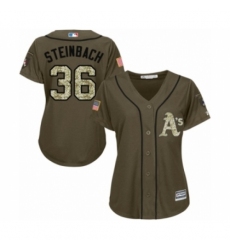 Women's Oakland Athletics #36 Terry Steinbach Authentic Green Salute to Service Baseball Jersey