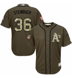 Youth Majestic Oakland Athletics #36 Terry Steinbach Authentic Green Salute to Service MLB Jersey