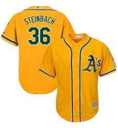 Youth Majestic Oakland Athletics #36 Terry Steinbach Replica Gold Alternate 2 Cool Base MLB Jersey