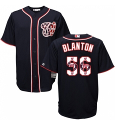 Men's Majestic Washington Nationals #56 Joe Blanton Authentic Navy Blue Team Logo Fashion Cool Base MLB Jersey