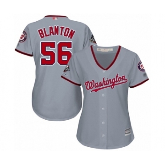 Women's Washington Nationals #56 Joe Blanton Authentic Grey Road Cool Base 2019 World Series Champions Baseball Jersey Women's Washington Nationals #56 Joe Blanton Authentic Grey Road Cool Base 2019 World Series Champions Baseball Jersey