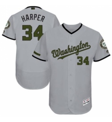 Men's Majestic Washington Nationals #34 Bryce Harper Grey Memorial Day Authentic Collection Flex Base MLB Jersey
