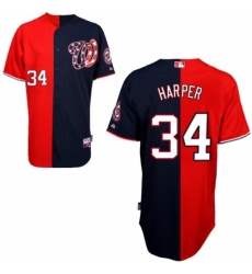 Men's Majestic Washington Nationals #34 Bryce Harper Replica Blue/Red Split Fashion MLB Jersey