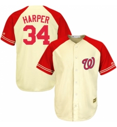 Men's Majestic Washington Nationals #34 Bryce Harper Replica Cream/Red Exclusive MLB Jersey