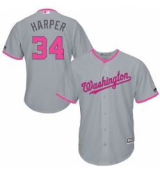 Men's Majestic Washington Nationals #34 Bryce Harper Replica Grey 2016 Mother's Day Cool Base MLB Jersey