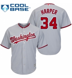 Men's Majestic Washington Nationals #34 Bryce Harper Replica Grey Road Cool Base MLB Jersey