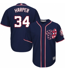 Men's Majestic Washington Nationals #34 Bryce Harper Replica Navy Blue Alternate 2 Cool Base MLB Jersey