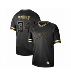 Men's Washington Nationals #34 Bryce Harper Authentic Black Gold Fashion Baseball Jersey