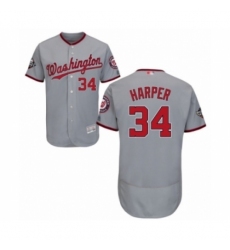 Men's Washington Nationals #34 Bryce Harper Grey Road Flex Base Authentic Collection 2019 World Series Bound Baseball Jersey