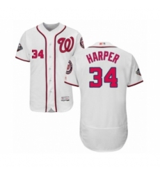 Men's Washington Nationals #34 Bryce Harper White Home Flex Base Authentic Collection 2019 World Series Bound Baseball Jersey