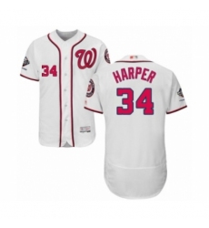 Men's Washington Nationals #34 Bryce Harper White Home Flex Base Authentic Collection 2019 World Series Champions Baseball Jersey