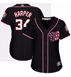 Women's Majestic Washington Nationals #34 Bryce Harper Authentic Navy Blue Alternate 2 Cool Base MLB Jersey