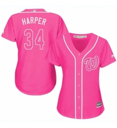 Women's Majestic Washington Nationals #34 Bryce Harper Authentic Pink Fashion Cool Base MLB Jersey