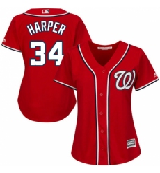 Women's Majestic Washington Nationals #34 Bryce Harper Authentic Red Alternate 1 Cool Base MLB Jersey