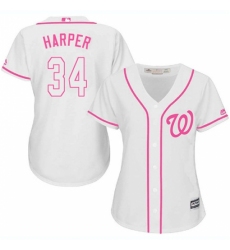 Women's Majestic Washington Nationals #34 Bryce Harper Authentic White Fashion Cool Base MLB Jersey