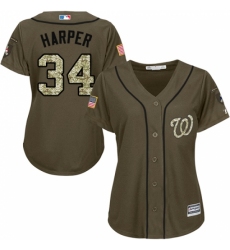 Women's Majestic Washington Nationals #34 Bryce Harper Replica Green Salute to Service MLB Jersey