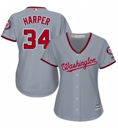 Women's Majestic Washington Nationals #34 Bryce Harper Replica Grey Road Cool Base MLB Jersey