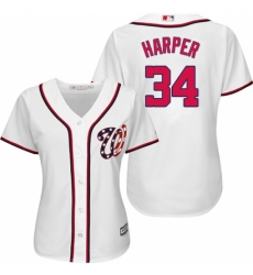 Women's Majestic Washington Nationals #34 Bryce Harper Replica White MLB Jersey