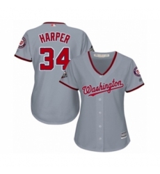 Women's Washington Nationals #34 Bryce Harper Authentic Grey Road Cool Base 2019 World Series Bound Baseball Jersey