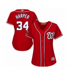 Women's Washington Nationals #34 Bryce Harper Authentic Red Alternate 1 Cool Base 2019 World Series Champions Baseball Jersey