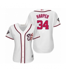 Women's Washington Nationals #34 Bryce Harper Authentic White Home Cool Base 2019 World Series Bound Baseball Jersey