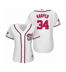 Women's Washington Nationals #34 Bryce Harper Authentic White Home Cool Base 2019 World Series Champions Baseball Jersey