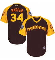 Youth Majestic Washington Nationals #34 Bryce Harper Authentic Brown 2016 All-Star National League BP Cool Base MLB Jersey