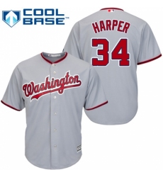 Youth Majestic Washington Nationals #34 Bryce Harper Authentic Grey Road Cool Base MLB Jersey