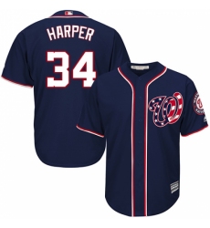 Youth Majestic Washington Nationals #34 Bryce Harper Authentic Navy Blue Alternate 2 Cool Base MLB Jersey