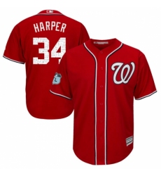 Youth Majestic Washington Nationals #34 Bryce Harper Authentic Scarlet 2017 Spring Training Cool Base MLB Jersey