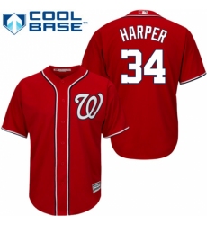 Youth Majestic Washington Nationals #34 Bryce Harper Replica Red Alternate 1 Cool Base MLB Jersey