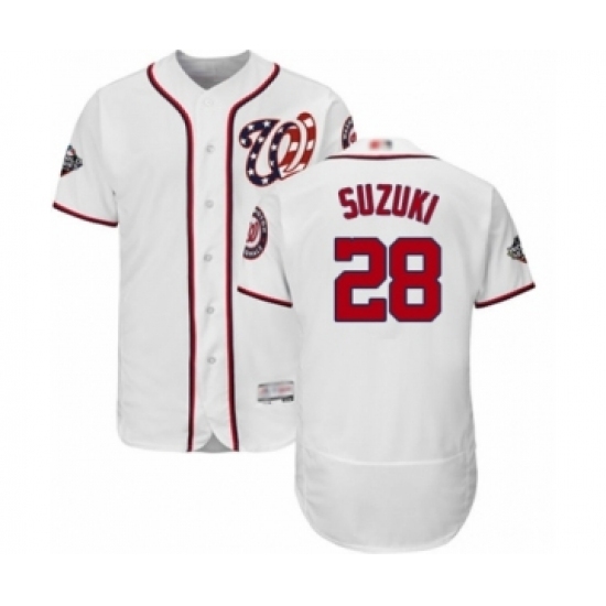 Men's Washington Nationals #28 Kurt Suzuki White Home Flex Base Authentic Collection 2019 World Series Bound Baseball Jersey Men's Washington Nationals #28 Kurt Suzuki White Home Flex Base Authentic Collection 2019 World Series Bound Baseball Jersey