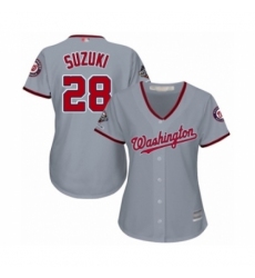 Women's Washington Nationals #28 Kurt Suzuki Authentic Grey Road Cool Base 2019 World Series Champions Baseball Jersey Women's Washington Nationals #28 Kurt Suzuki Authentic Grey Road Cool Base 2019 World Series Champions Baseball Jersey