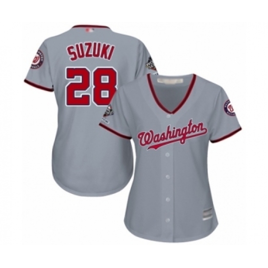 Women's Washington Nationals #28 Kurt Suzuki Authentic Grey Road Cool Base 2019 World Series Champions Baseball Jersey Women's Washington Nationals #28 Kurt Suzuki Authentic Grey Road Cool Base 2019 World Series Champions Baseball Jersey