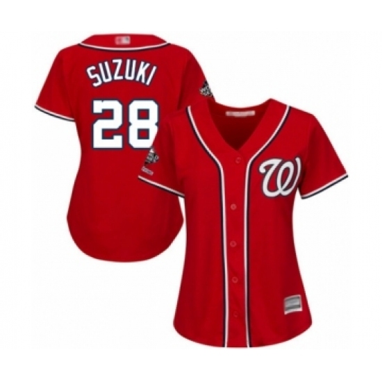 Women's Washington Nationals #28 Kurt Suzuki Authentic Red Alternate 1 Cool Base 2019 World Series Champions Baseball Jersey Women's Washington Nationals #28 Kurt Suzuki Authentic Red Alternate 1 Cool Base 2019 World Series Champions Baseball Jersey