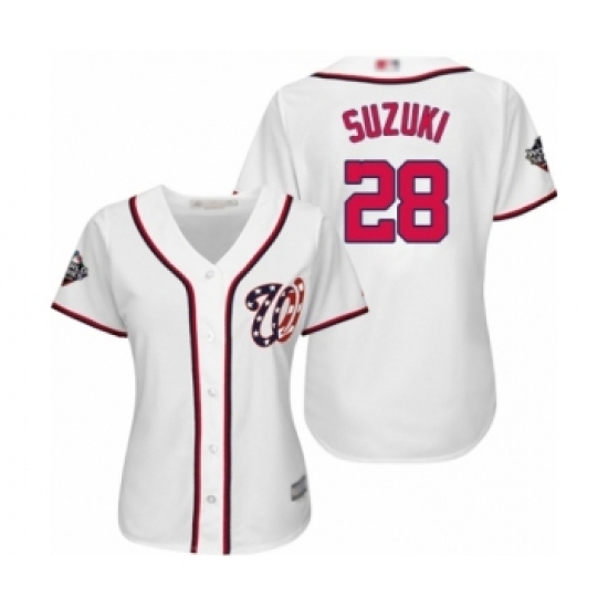 Women's Washington Nationals #28 Kurt Suzuki Authentic White Home Cool Base 2019 World Series Bound Baseball Jersey Women's Washington Nationals #28 Kurt Suzuki Authentic White Home Cool Base 2019 World Series Bound Baseball Jersey