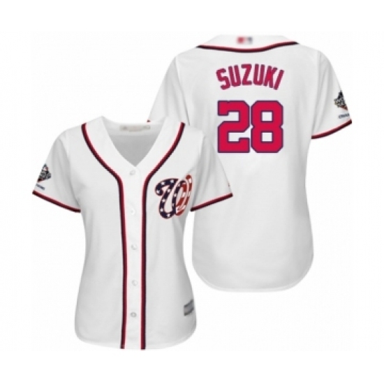 Women's Washington Nationals #28 Kurt Suzuki Authentic White Home Cool Base 2019 World Series Champions Baseball Jersey Women's Washington Nationals #28 Kurt Suzuki Authentic White Home Cool Base 2019 World Series Champions Baseball Jersey