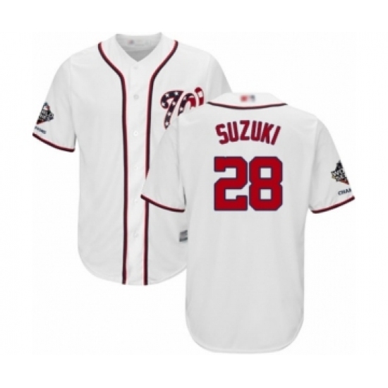 Youth Washington Nationals #28 Kurt Suzuki Authentic White Home Cool Base 2019 World Series Champions Baseball Jersey Youth Washington Nationals #28 Kurt Suzuki Authentic White Home Cool Base 2019 World Series Champions Baseball Jersey