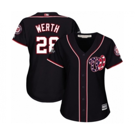 Women's Washington Nationals #28 Jayson Werth Authentic Navy Blue Alternate 2 Cool Base 2019 World Series Bound Baseball Jersey Women's Washington Nationals #28 Jayson Werth Authentic Navy Blue Alternate 2 Cool Base 2019 World Series Bound Baseball Jersey