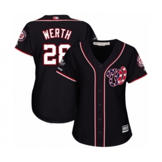 Women's Washington Nationals #28 Jayson Werth Authentic Navy Blue Alternate 2 Cool Base 2019 World Series Champions Baseball Jersey Women's Washington Nationals #28 Jayson Werth Authentic Navy Blue Alternate 2 Cool Base 2019 World Series Champions Baseball Jersey