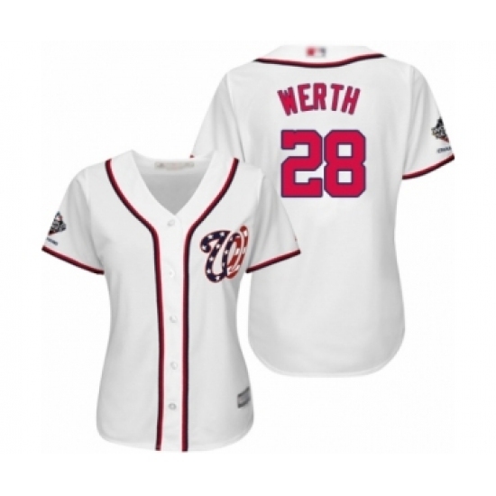 Women's Washington Nationals #28 Jayson Werth Authentic White Home Cool Base 2019 World Series Champions Baseball Jersey Women's Washington Nationals #28 Jayson Werth Authentic White Home Cool Base 2019 World Series Champions Baseball Jersey