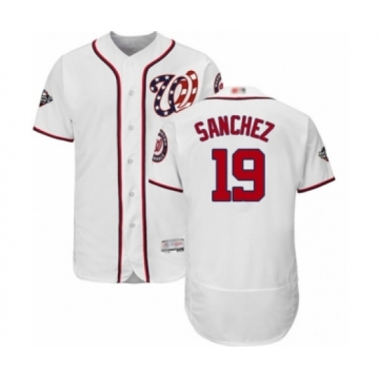 Men's Washington Nationals #19 Anibal Sanchez White Home Flex Base Authentic Collection 2019 World Series Bound Baseball Jersey Men's Washington Nationals #19 Anibal Sanchez White Home Flex Base Authentic Collection 2019 World Series Bound Baseball Jersey