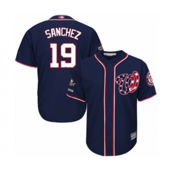 Youth Washington Nationals #19 Anibal Sanchez Authentic Navy Blue Alternate 2 Cool Base 2019 World Series Champions Baseball Jersey Youth Washington Nationals #19 Anibal Sanchez Authentic Navy Blue Alternate 2 Cool Base 2019 World Series Champions Baseball Jersey