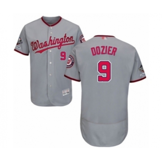 Men's Washington Nationals #9 Brian Dozier Grey Road Flex Base Authentic Collection 2019 World Series Champions Baseball Jersey Men's Washington Nationals #9 Brian Dozier Grey Road Flex Base Authentic Collection 2019 World Series Champions Baseball Jersey