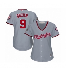 Women's Washington Nationals #9 Brian Dozier Authentic Grey Road Cool Base 2019 World Series Champions Baseball Jersey
