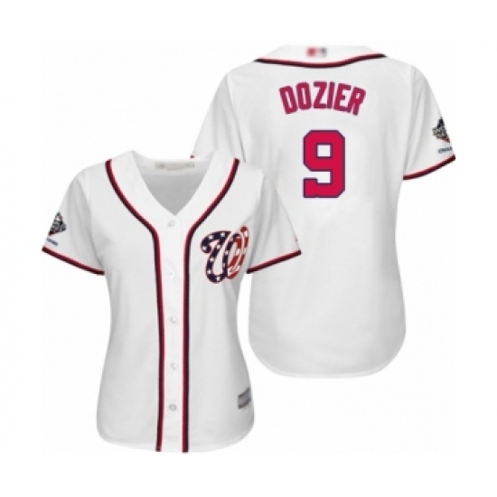 Women's Washington Nationals #9 Brian Dozier Authentic White Home Cool Base 2019 World Series Champions Baseball Jersey Women's Washington Nationals #9 Brian Dozier Authentic White Home Cool Base 2019 World Series Champions Baseball Jersey
