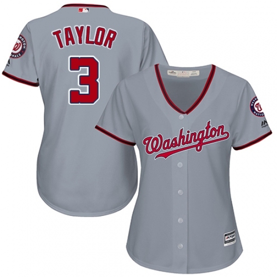 Women's Majestic Washington Nationals #3 Michael Taylor Replica Grey Road Cool Base MLB Jersey Women's Majestic Washington Nationals #3 Michael Taylor Replica Grey Road Cool Base MLB Jersey